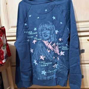 Taylor Swift Blue Sweatshirt with Pink and White Design